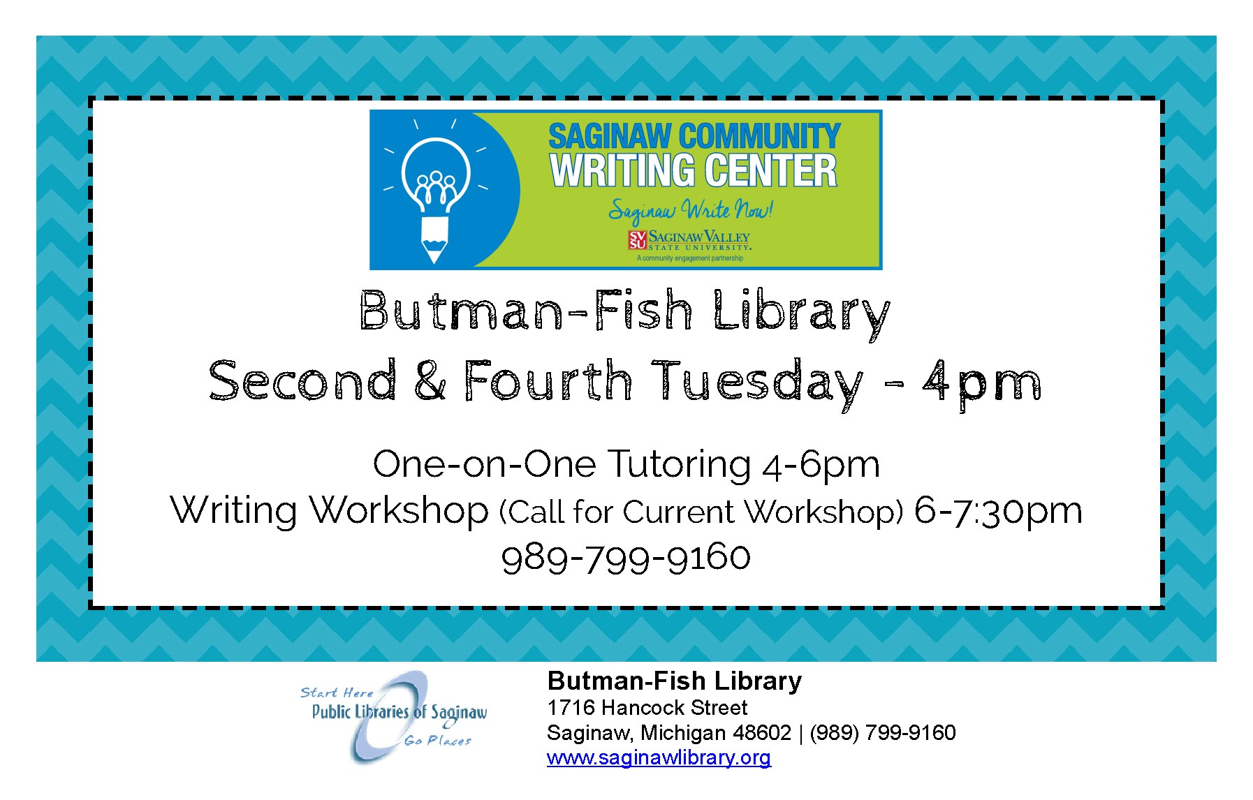 SAGINAW COMMUNITY WRITING CENTER 2ND AND 4TH TUESDAY AT 4PM