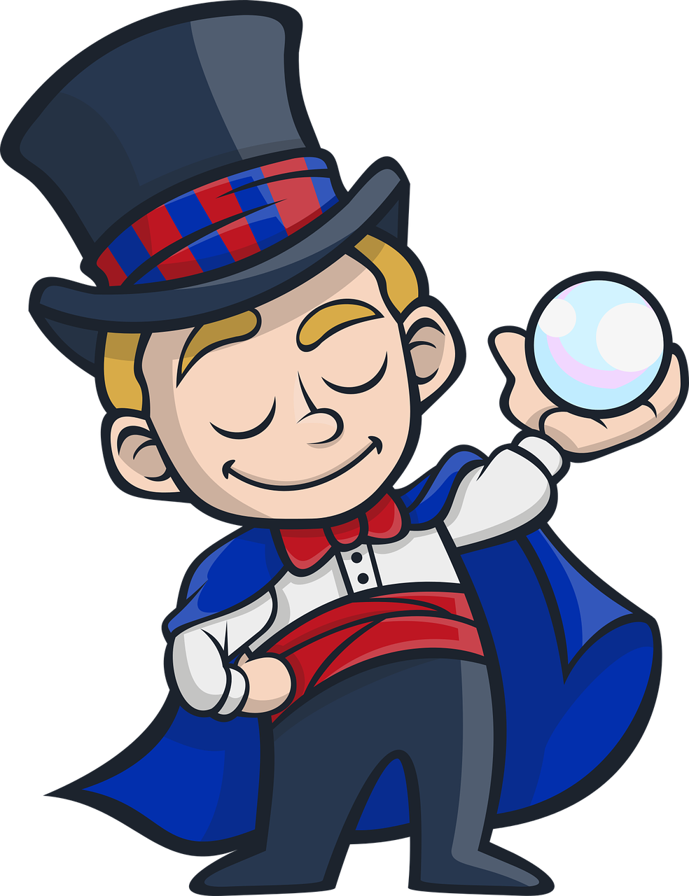 cartoon magician with crystal ball