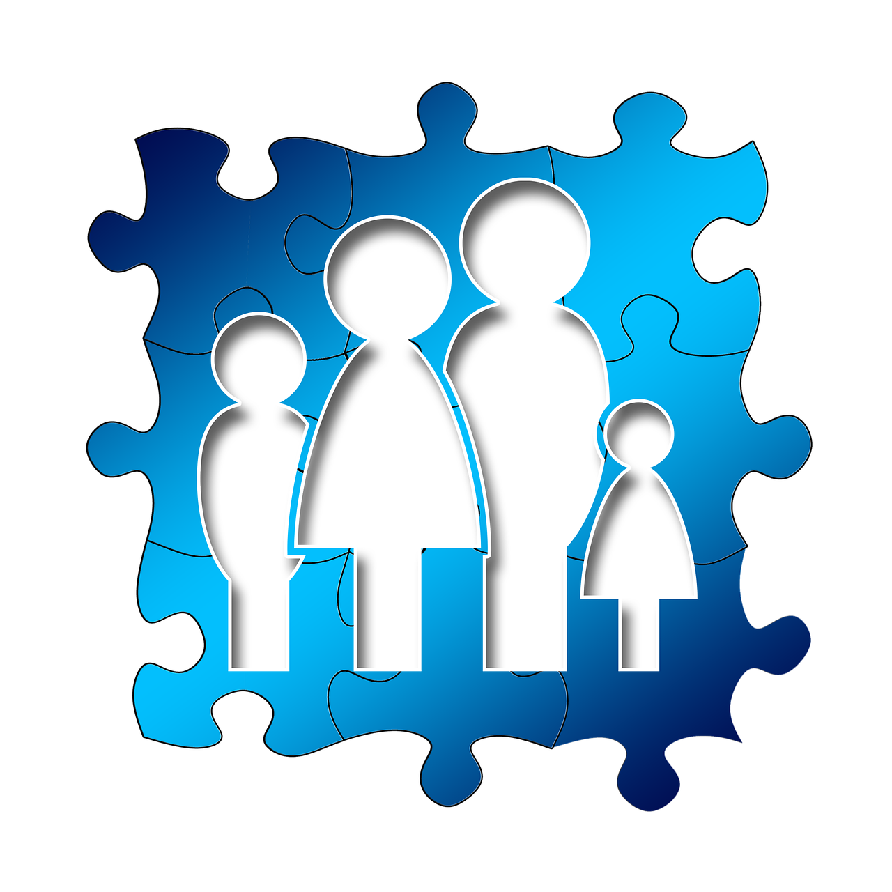 puzzle pieces with outline of family inside