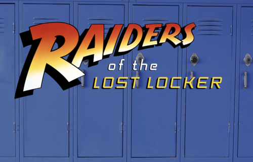 Raiders of the Lost Locker written over a background of blue lockers