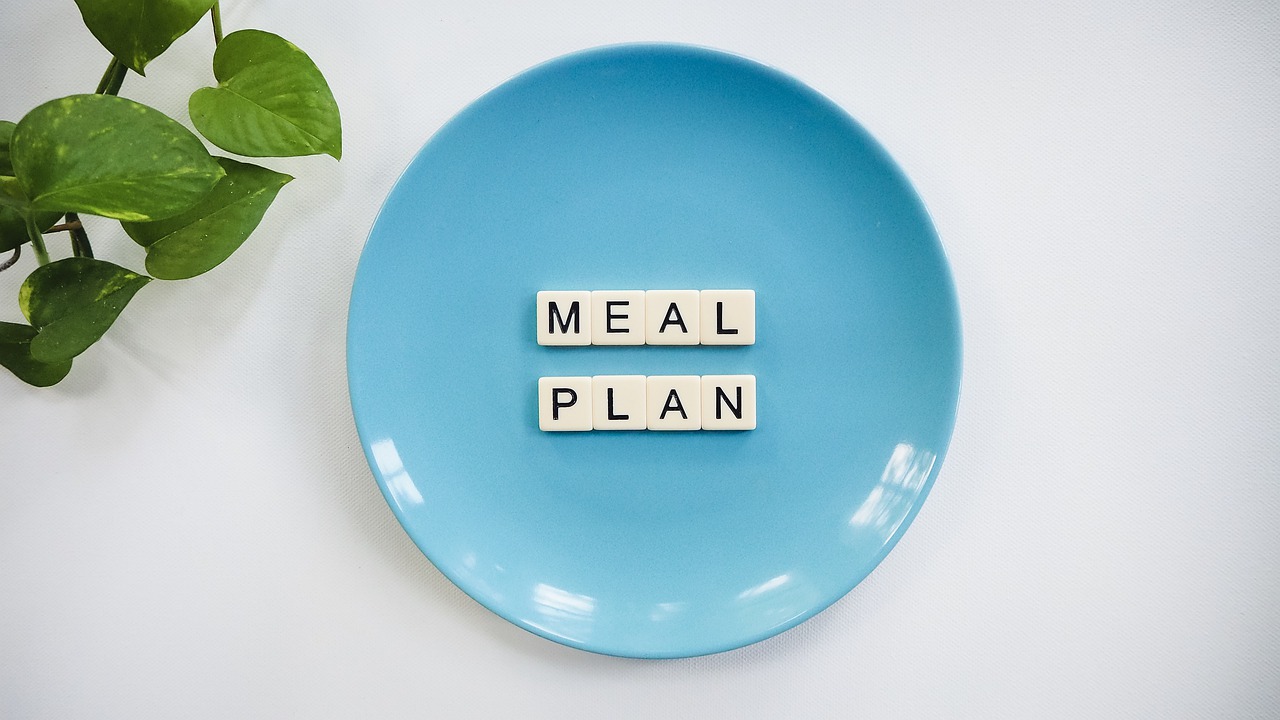 photo of plate with the words meal plan spelled out in scrabble tiles