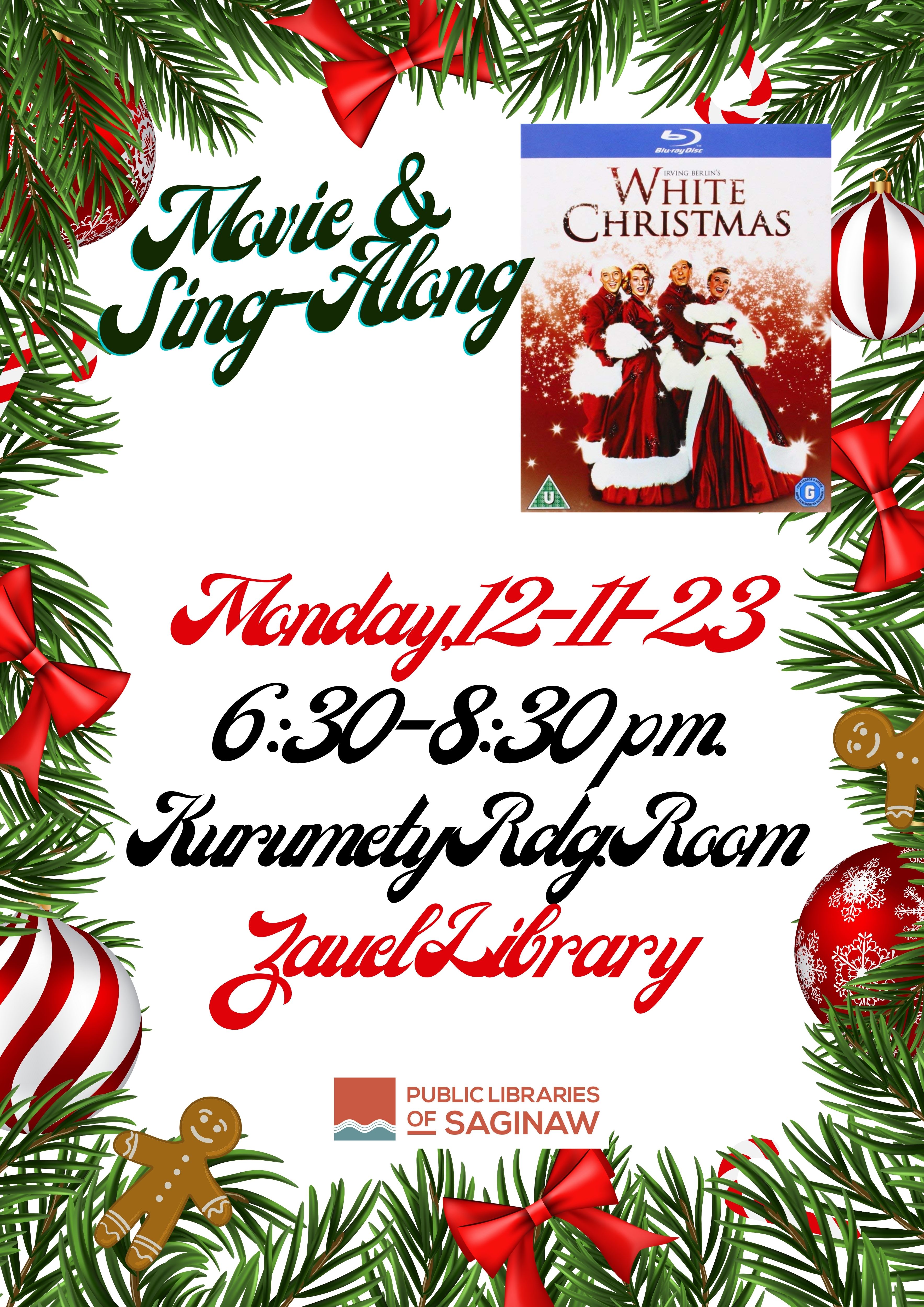 White Christmas Movie & Sing-A-Long at Zauel Monday, December 11 at 6:30 p.m. flyer