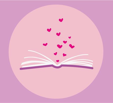 Open book with hearts