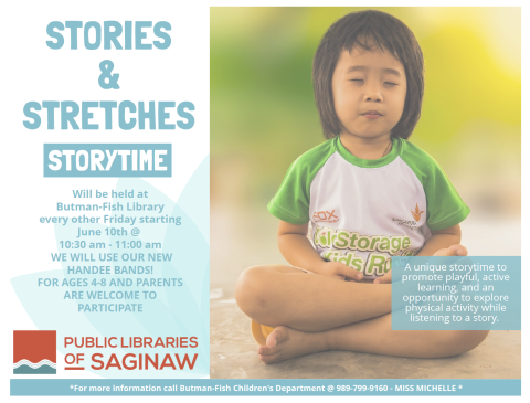 Stories & Stretches Storytime flyer