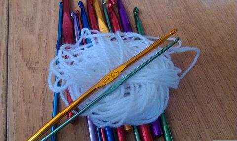 Crochet hooks and yarn