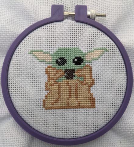 Grogu (Baby Yoda) Counted Cross Stitch Example