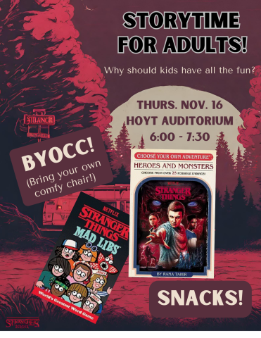 Adult storytime canva flyer