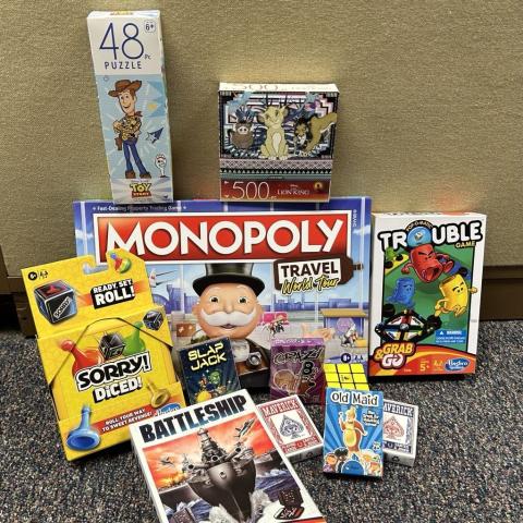Board games are shown