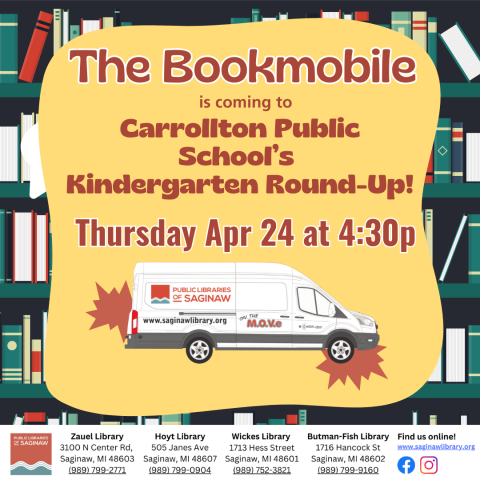 The Bookmobile is coming to Carrollton Public School! Kindergarten Round Up: Thursday April 24th at 4:30p