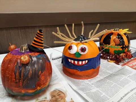 Decorated pumpkins are shown