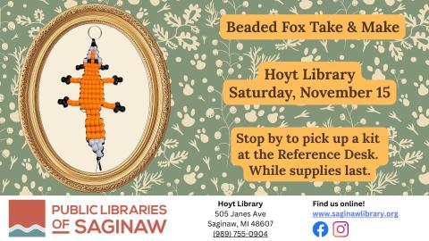 Beaded fox made with pony beads and plastic lace