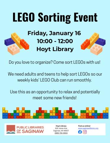 LEGO Sorting Event, Hoyt Library, January 16, 10:00 - 12:00
