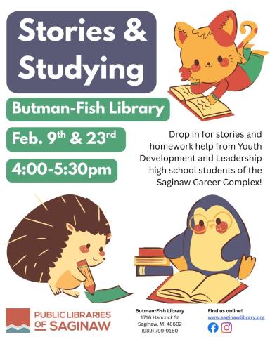 flyer with animals for stories and studying program