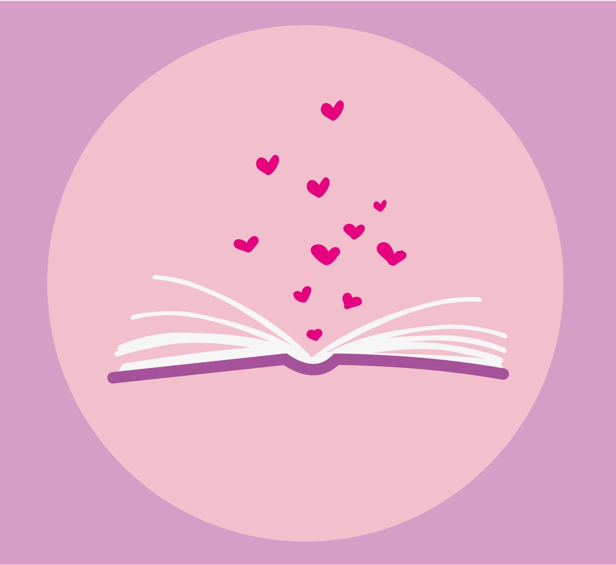 Open book with hearts
