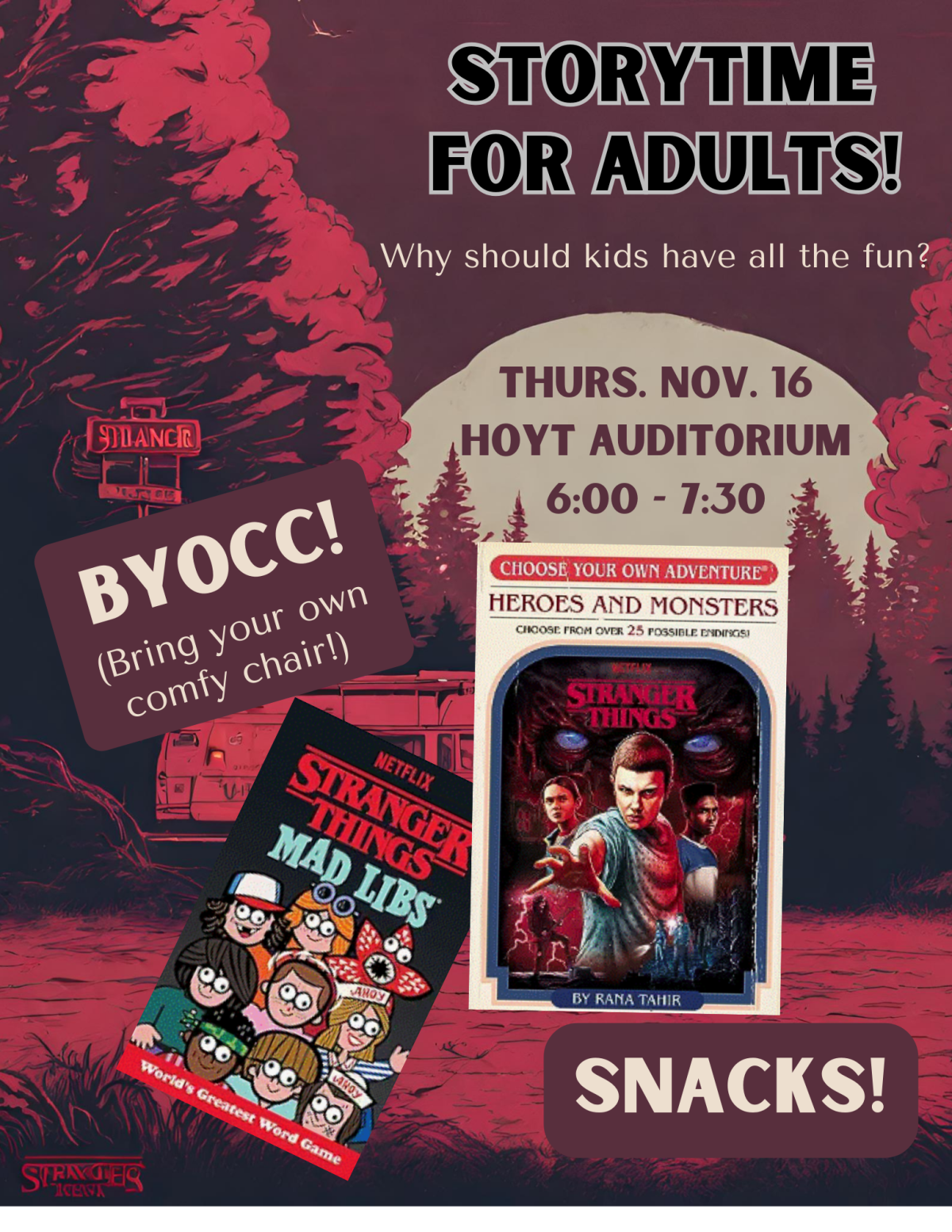 Adult storytime canva flyer