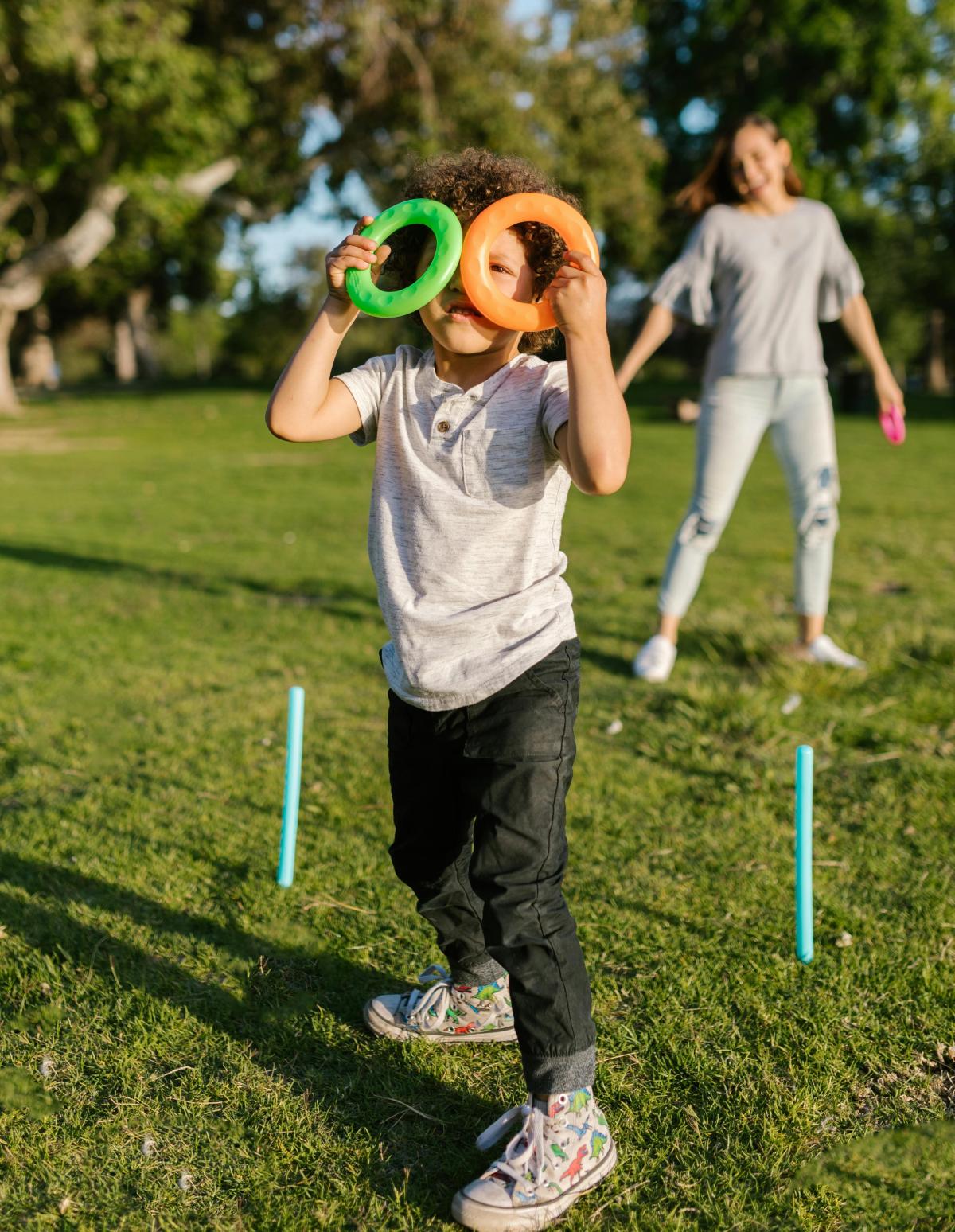 Children are shown playing outside