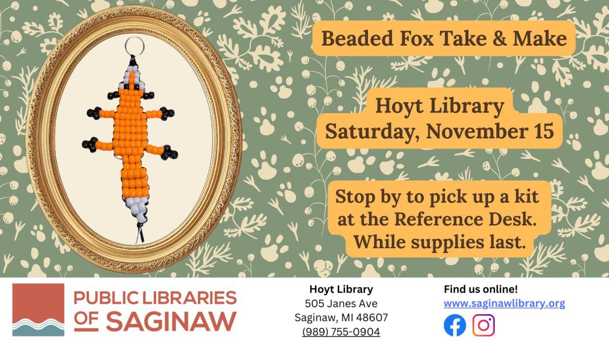 Beaded fox made with pony beads and plastic lace