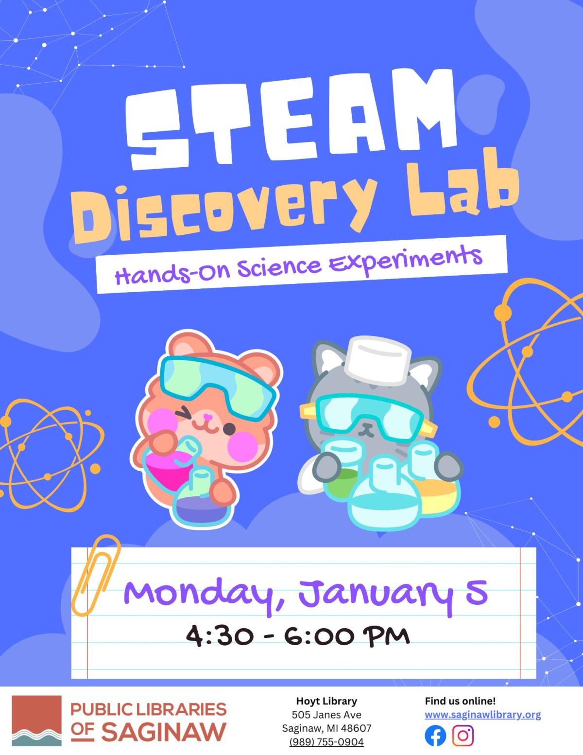 STEAM Discovery Lab, Hoyt Library, January 5, 4:30 PM