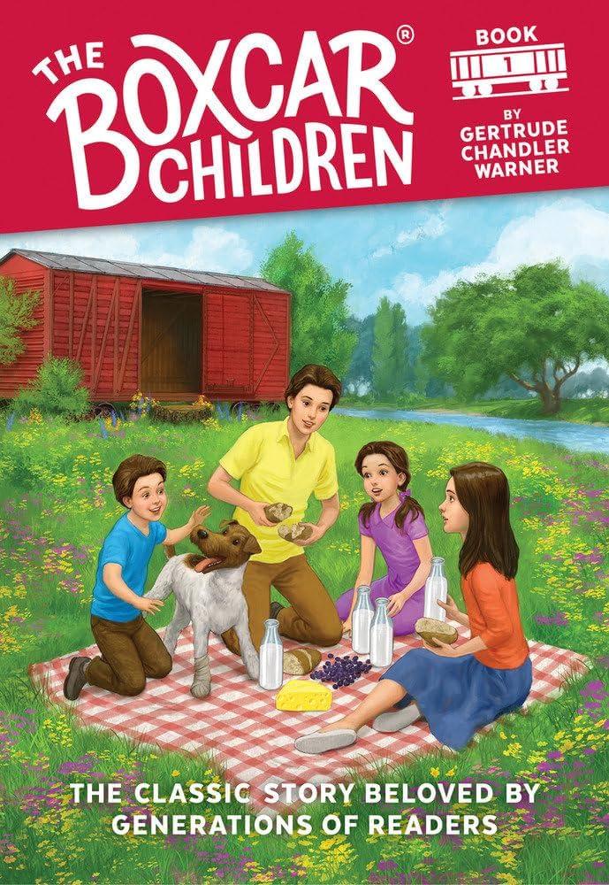 The cover of the first Boxcar Children book is shown. 