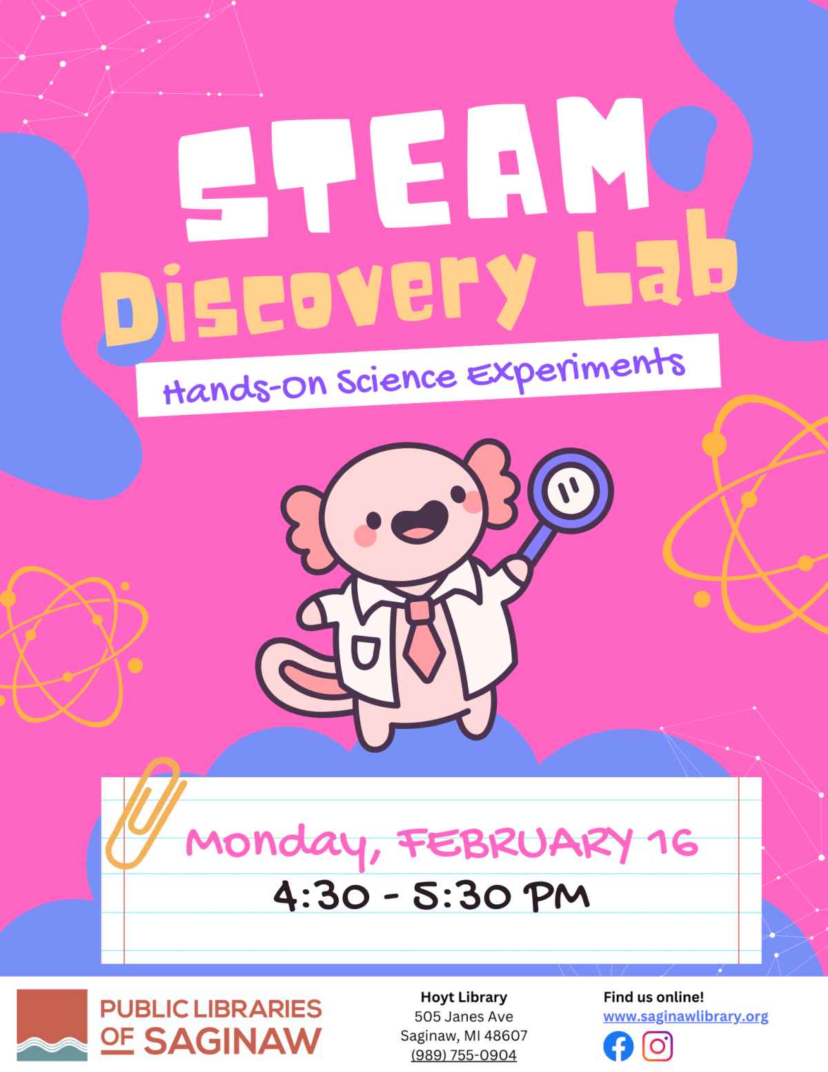 STEAM Discovery Lab, Hoyt Library, February 16, 4:30 - 5:30 PM
