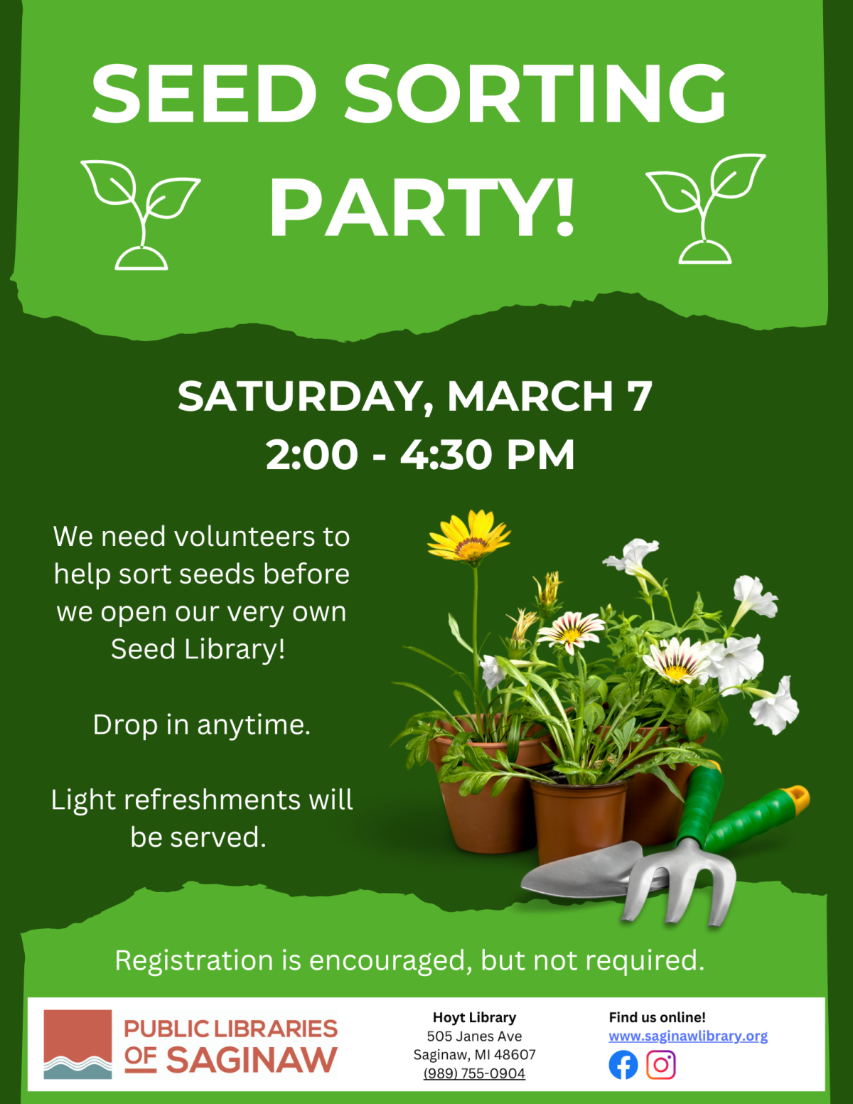 Seed Sorting Party, Hoyt Library, Saturday March 7, 2:00 - 4:30 PM